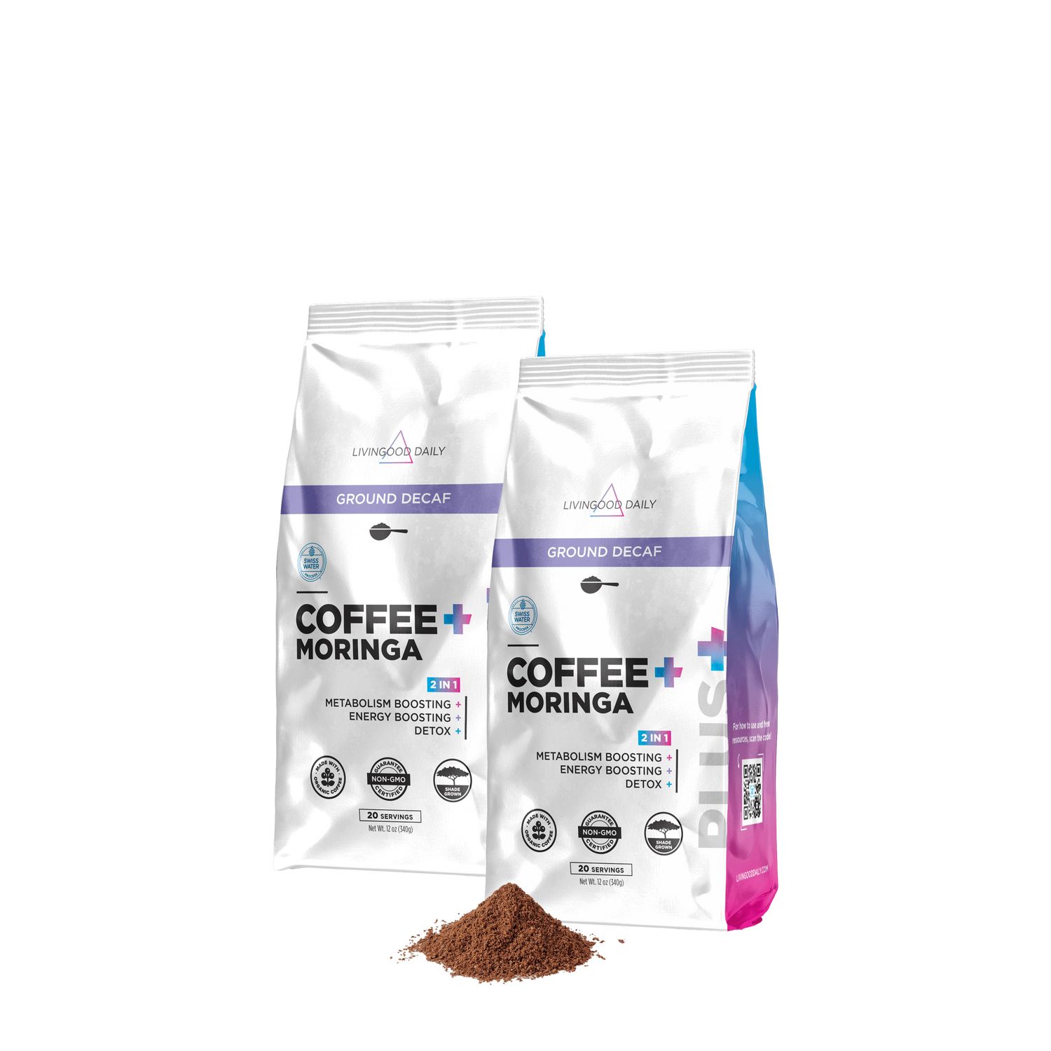 Livingood Daily Coffee + Moringa Ground Swiss Water Decaf - (2-Pack)