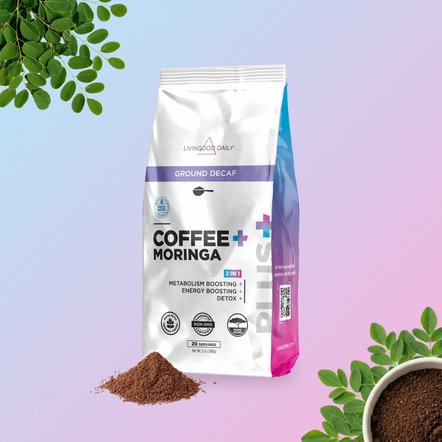 Livingood Daily Coffee + Moringa Ground Swiss Water Decaf