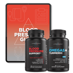 Blood Pressure Support and Omegas Plus Turmeric dietary supplements bottles by Livingood Daily with ingredients list