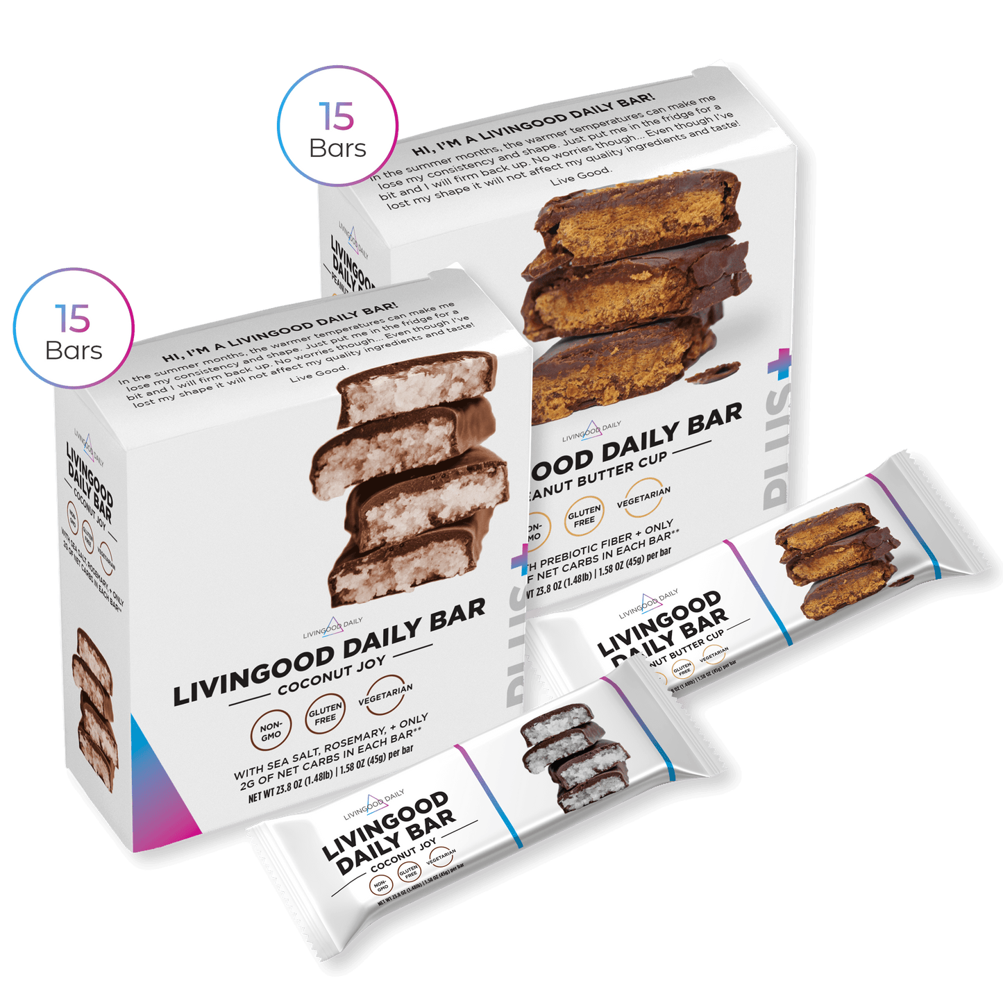 Livingood Daily Coconut Joy and Peanut Butter Cup Bars Bundle