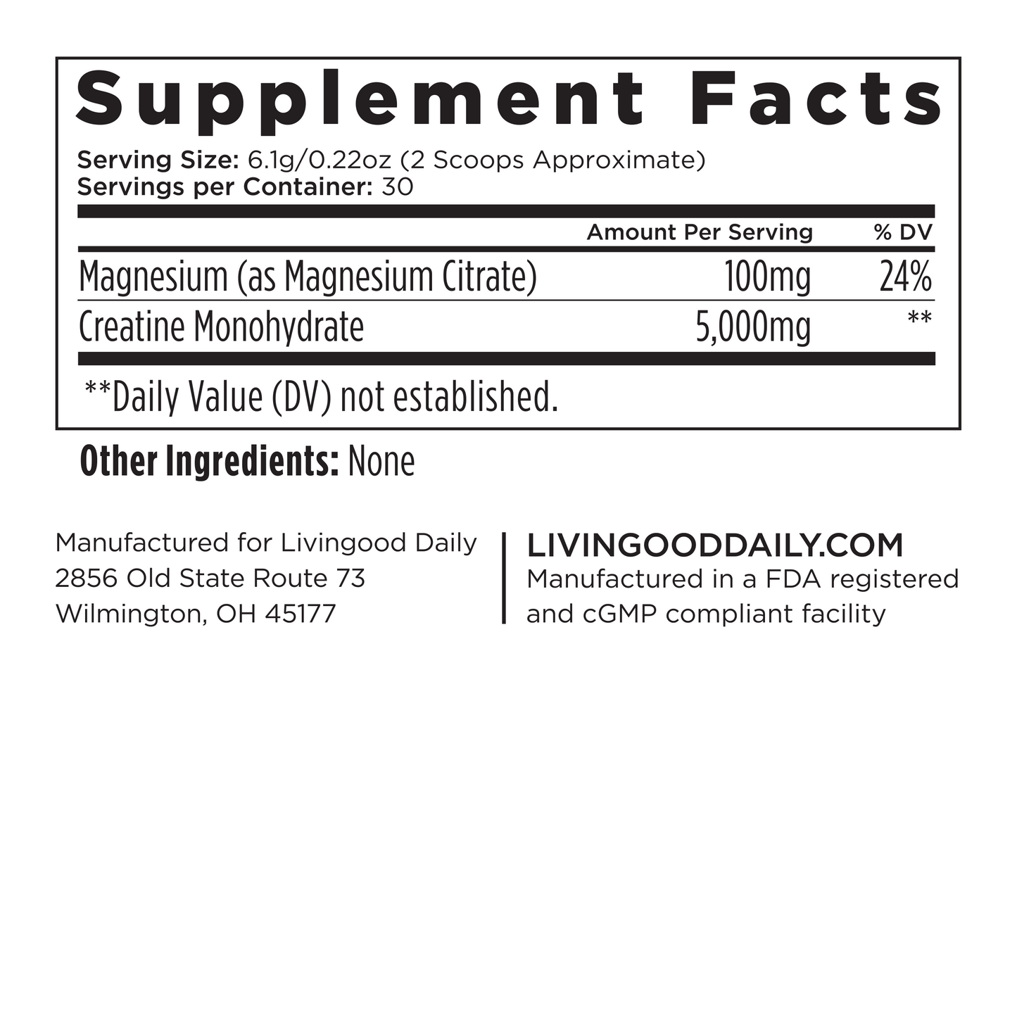 Livingood Daily Creatine + Magnesium (1-Pack)