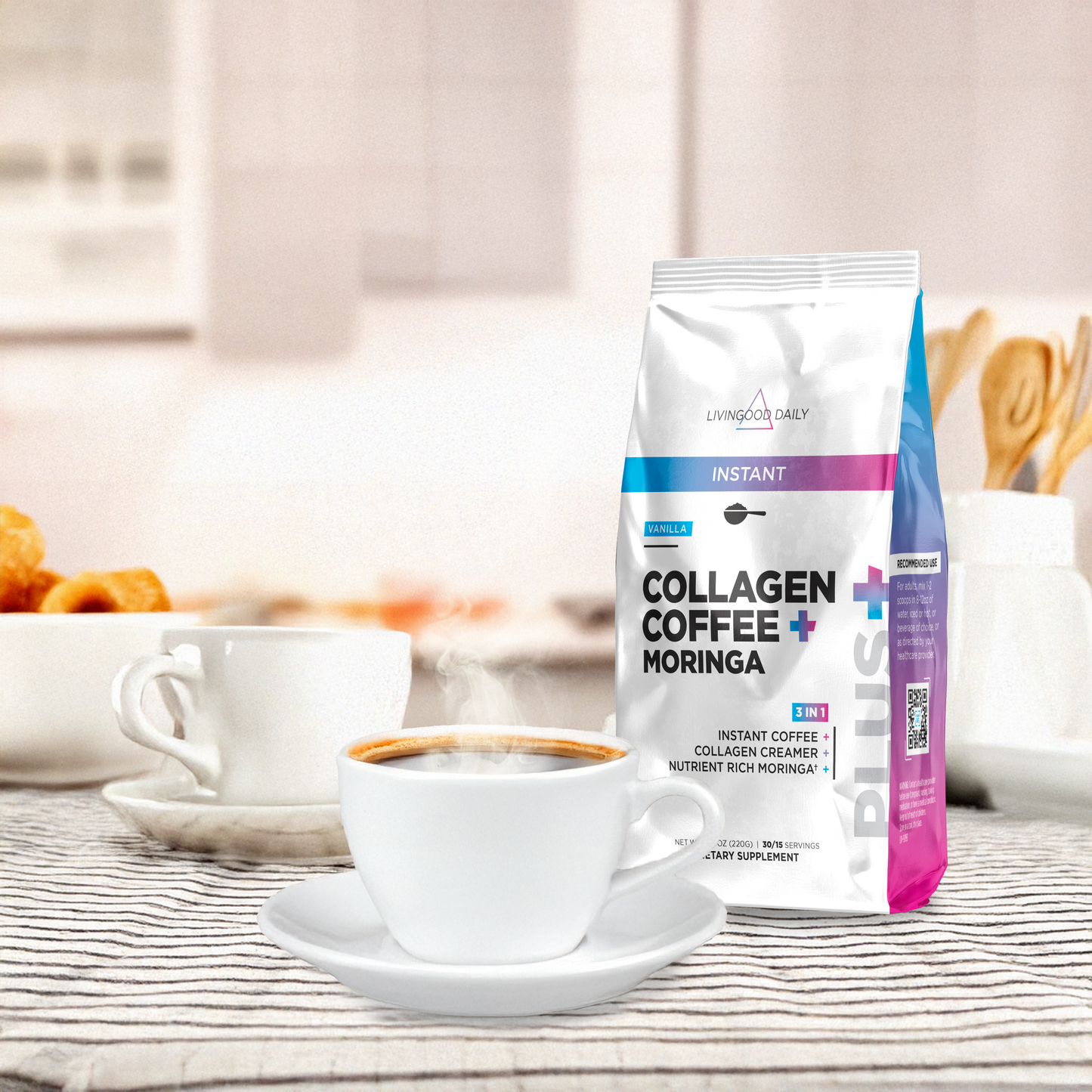 Livingood Daily Instant Vanilla Collagen Coffee + Moringa