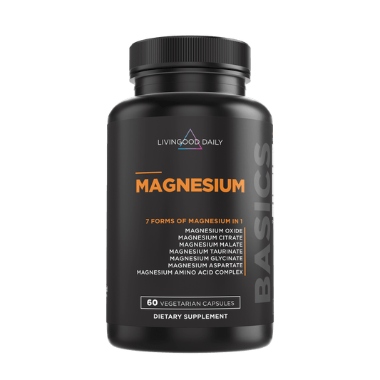 Livingood Daily Magnesium Supplement Bottle 7 Forms of Magnesium 60 Vegetarian Capsules