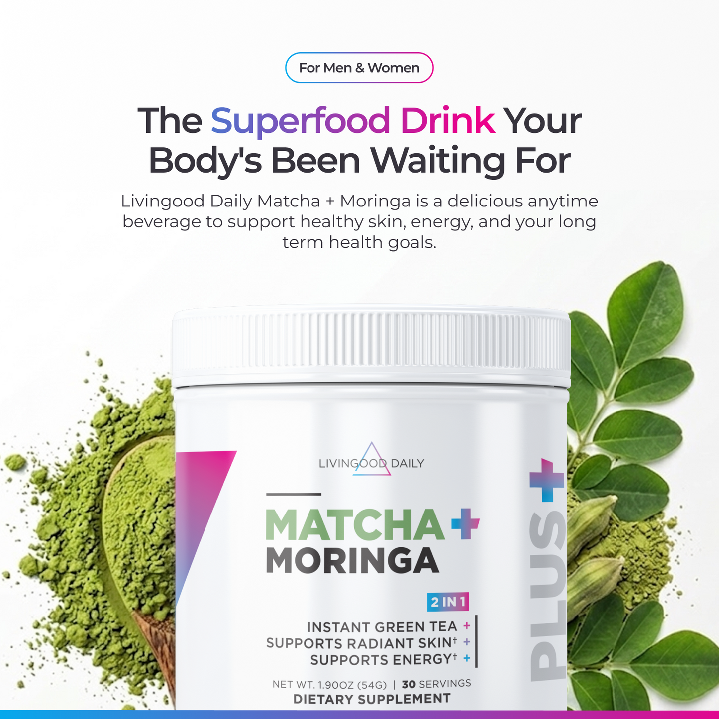Livingood Daily Matcha + Moringa (2-Pack)